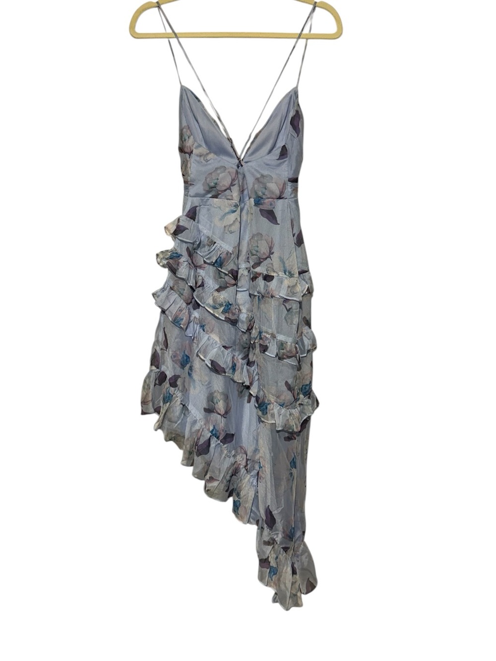 Lulus Y2K Asymmetric Fairy Dress Size Small Ruffle Blue Purple Floral Formal